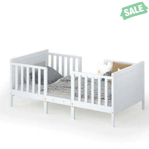 2-in-1 Convertible Kids Wooden Bedroom Furniture with Guardrails-White White Toddler Beds
