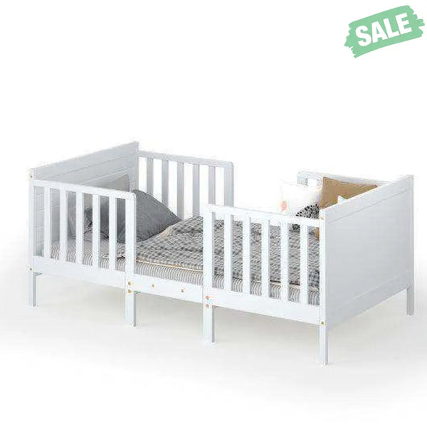 2-in-1 Convertible Kids Wooden Bedroom Furniture with Guardrails-White White Toddler Beds