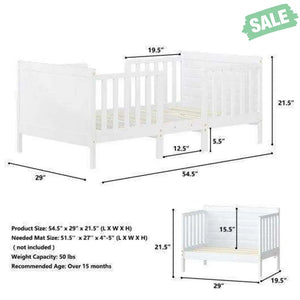 2-in-1 Convertible Kids Wooden Bedroom Furniture with Guardrails-White White Toddler Beds