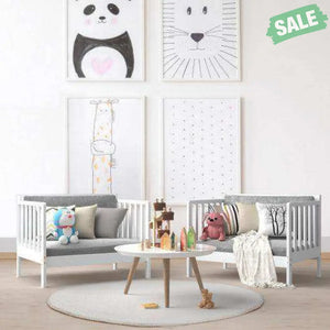 2-in-1 Convertible Kids Wooden Bedroom Furniture with Guardrails-White White Toddler Beds