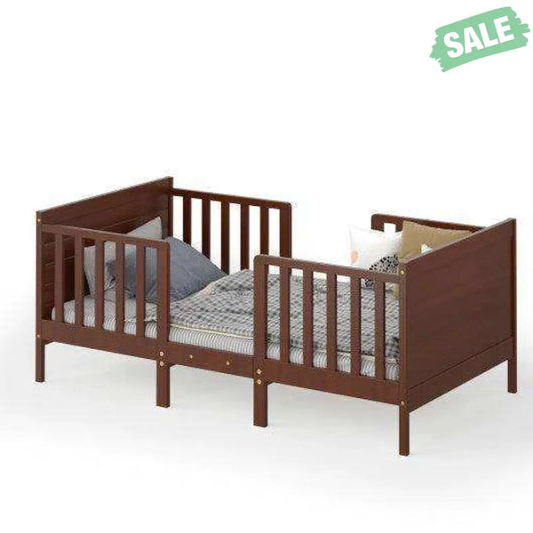 2-in-1 Convertible Kids Wooden Bedroom Furniture with Guardrails-White White Toddler Beds