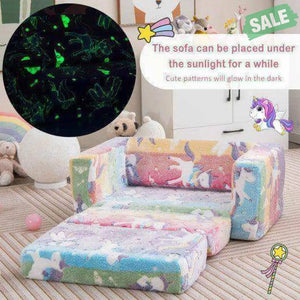 2-in-1 Flip Out Kids Sofa Chair with Detachable Flannel Fabric Cover and Glowing Patterns-Color Kids Chairs & Seating
