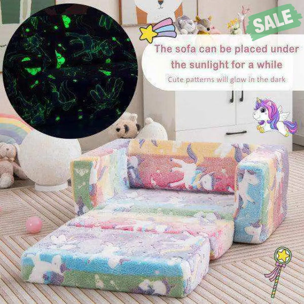 2-in-1 Flip Out Kids Sofa Chair with Detachable Flannel Fabric Cover and Glowing Patterns-Color Kids Chairs & Seating