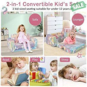 2-in-1 Flip Out Kids Sofa Chair with Detachable Flannel Fabric Cover and Glowing Patterns-Color Kids Chairs & Seating