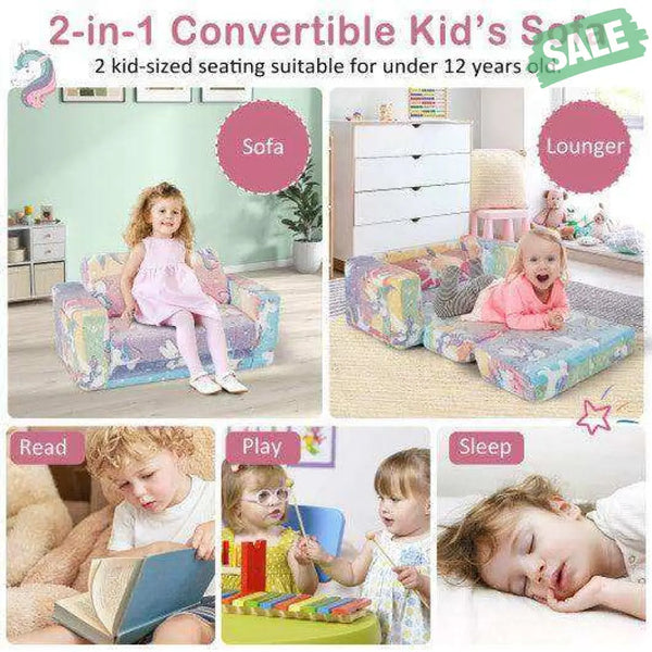 2-in-1 Flip Out Kids Sofa Chair with Detachable Flannel Fabric Cover and Glowing Patterns-Color Kids Chairs & Seating