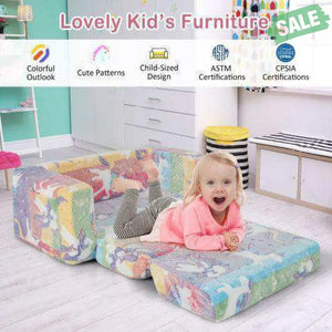 2-in-1 Flip Out Kids Sofa Chair with Detachable Flannel Fabric Cover and Glowing Patterns-Color Kids Chairs & Seating
