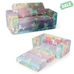 2-in-1 Flip Out Kids Sofa Chair with Detachable Flannel Fabric Cover and Glowing Patterns-Color Kids Chairs & Seating