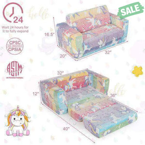 2-in-1 Flip Out Kids Sofa Chair with Detachable Flannel Fabric Cover and Glowing Patterns-Color Kids Chairs & Seating