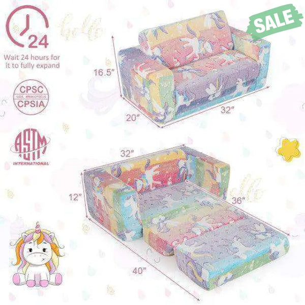 2-in-1 Flip Out Kids Sofa Chair with Detachable Flannel Fabric Cover and Glowing Patterns-Color Kids Chairs & Seating