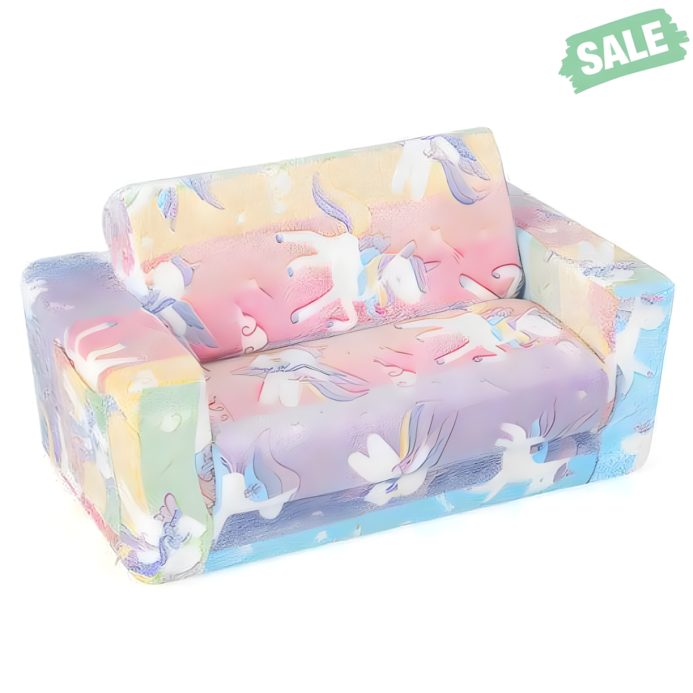 2-in-1 Flip Out Kids Sofa Chair with detachable flannel cover and glowing patterns, perfect for playtime and relaxation.