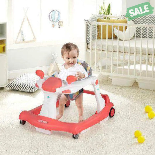 2-in-1 Foldable Activity Push Walker with Adjustable Height-Dark Gray Black Baby Walkers