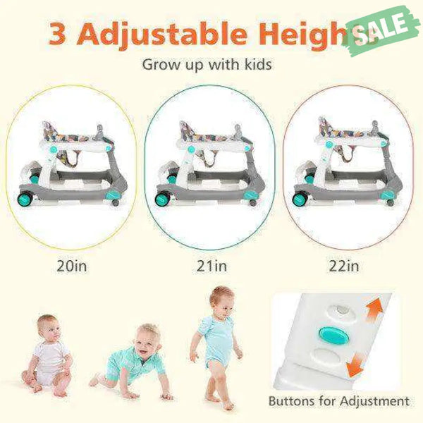 2-in-1 Foldable Activity Push Walker with Adjustable Height-Dark Gray Black Baby Walkers