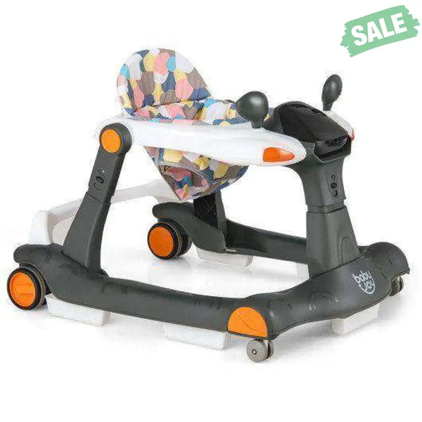 2-in-1 Foldable Activity Push Walker with Adjustable Height-Dark Gray Black Baby Walkers