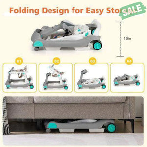 2-in-1 Foldable Activity Push Walker with Adjustable Height-Dark Gray Black Baby Walkers