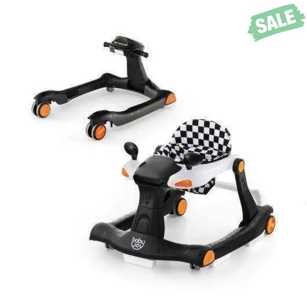 2-in-1 Foldable Activity Push Walker with Adjustable Height-Dark Gray Black Baby Walkers