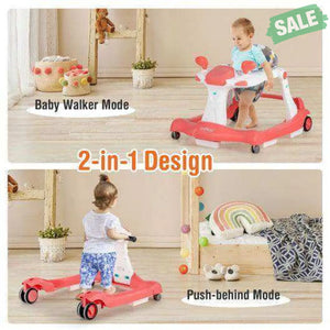 2-in-1 Foldable Activity Push Walker with Adjustable Height-Dark Gray Black Baby Walkers
