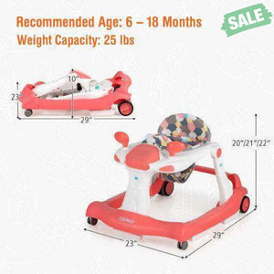 2-in-1 Foldable Activity Push Walker with Adjustable Height-Dark Gray Black Baby Walkers