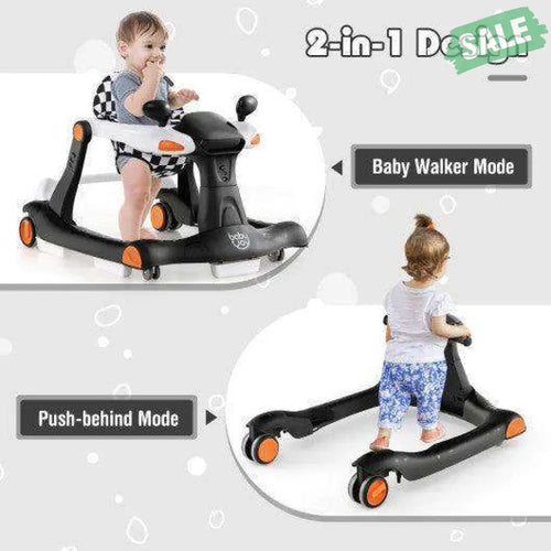 2-in-1 Foldable Activity Push Walker with Adjustable Height-Dark Gray Black Baby Walkers