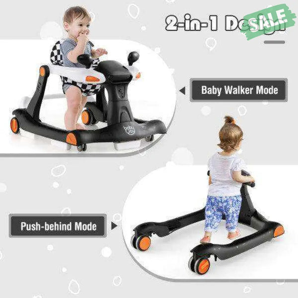 2-in-1 Foldable Activity Push Walker with Adjustable Height-Dark Gray Black Baby Walkers