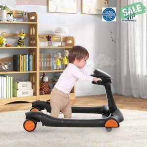 2-in-1 Foldable Activity Push Walker with Adjustable Height-Dark Gray Black Baby Walkers