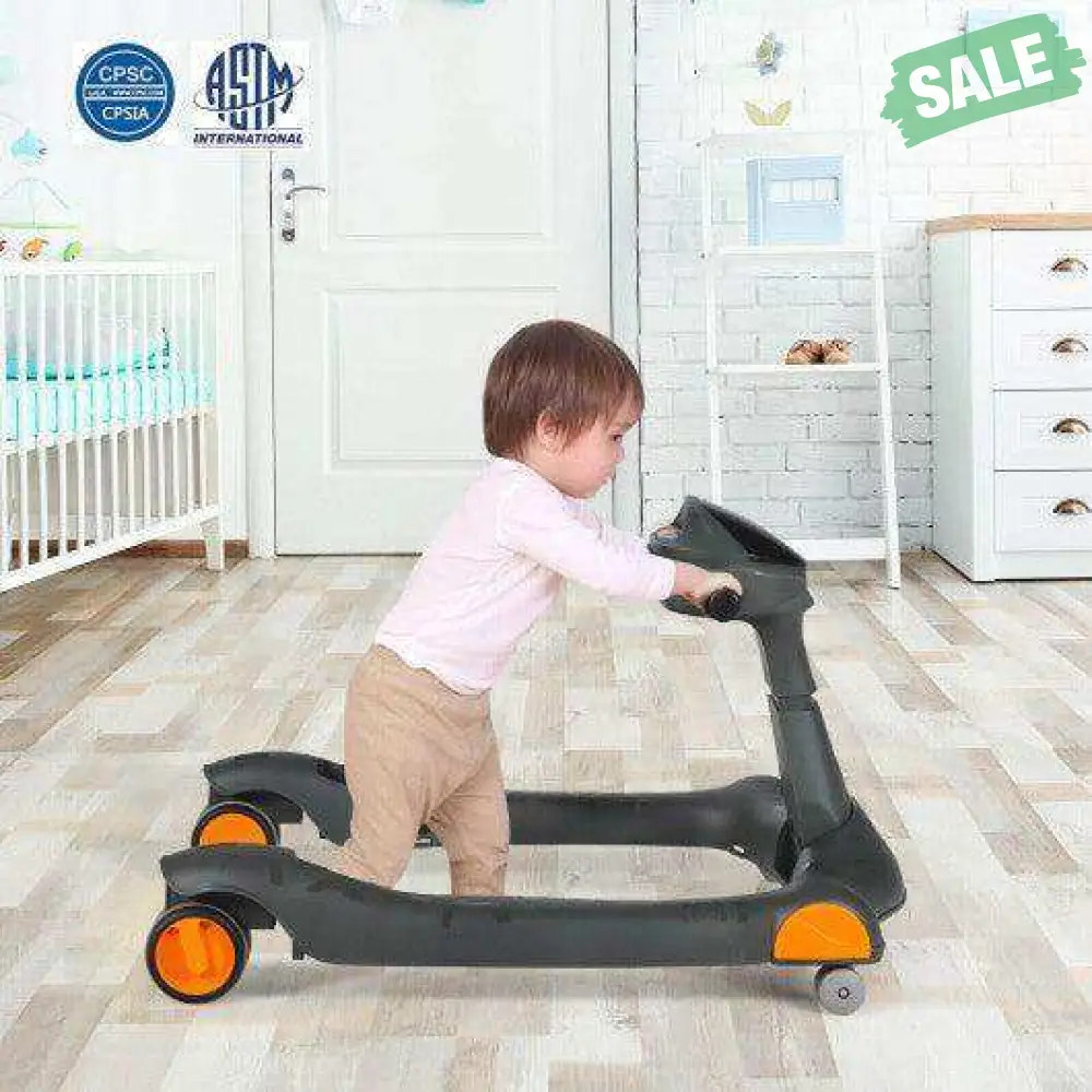 2-in-1 Foldable Activity Push Walker with Adjustable Height-Dark Gray Black Baby Walkers