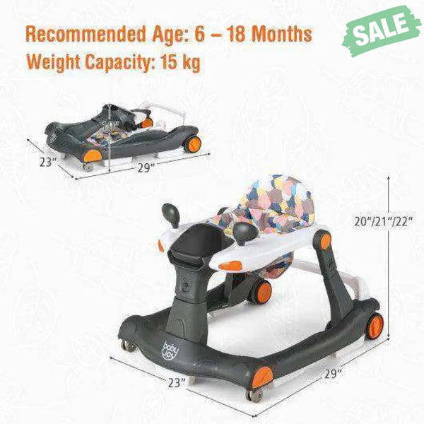 2-in-1 Foldable Activity Push Walker with Adjustable Height-Dark Gray Black Baby Walkers