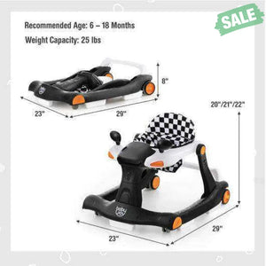 2-in-1 Foldable Activity Push Walker with Adjustable Height-Dark Gray Black Baby Walkers