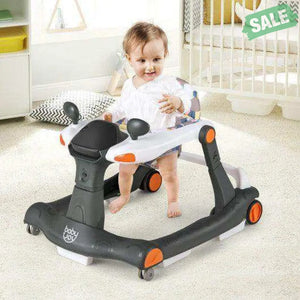 2-in-1 Foldable Activity Push Walker with Adjustable Height-Dark Gray Black Baby Walkers