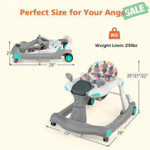 2-in-1 Foldable Activity Push Walker with Adjustable Height-Dark Gray Black Baby Walkers