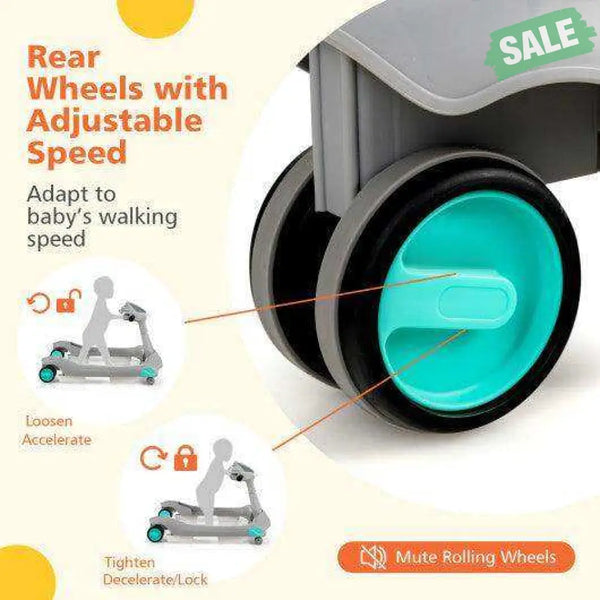 2-in-1 Foldable Activity Push Walker with Adjustable Height-Dark Gray Black Baby Walkers