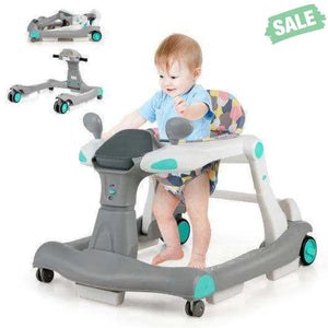 2-in-1 Foldable Activity Push Walker with Adjustable Height-Dark Gray Black Baby Walkers