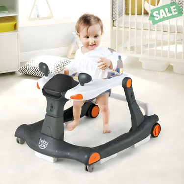 2-in-1 Foldable Activity Push Walker in Dark Gray with Adjustable Height for babies.