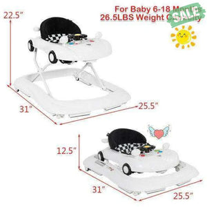 2-in-1 Foldable Baby Walker with Music Player and Lights-White Baby Walkers