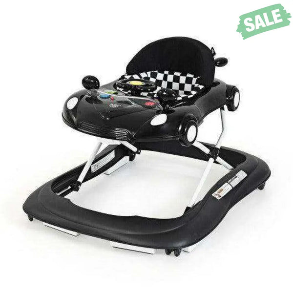 2-in-1 Foldable Baby Walker with Music Player and Lights-White Baby Walkers