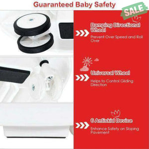 2-in-1 Foldable Baby Walker with Music Player and Lights-White White Baby Walkers