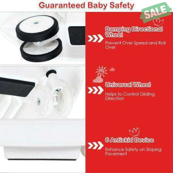 2-in-1 Foldable Baby Walker with Music Player and Lights-White White Baby Walkers