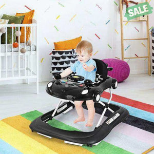 2-in-1 Foldable Baby Walker with Music Player and Lights-White Baby Walkers