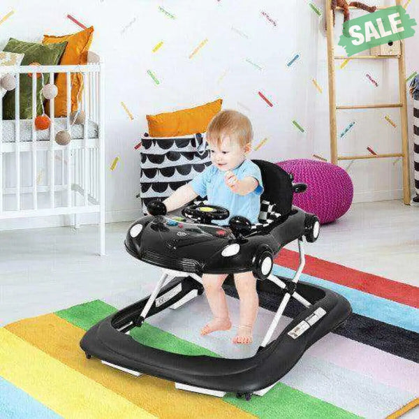 2-in-1 Foldable Baby Walker with Music Player and Lights-White Baby Walkers
