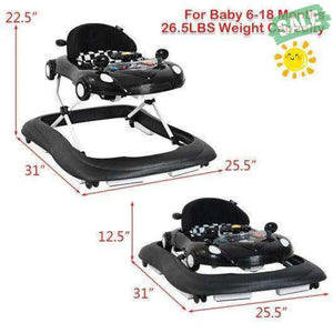 2-in-1 Foldable Baby Walker with Music Player and Lights-White Baby Walkers