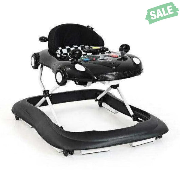 2-in-1 Foldable Baby Walker with Music Player and Lights-White Baby Walkers