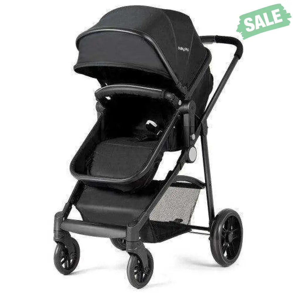 2-in-1 Foldable Pushchair Newborn Infant Baby Stroller-Black Black Baby Strollers