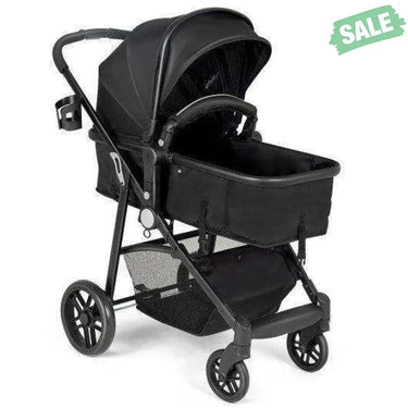 2-in-1 Foldable Pushchair Newborn Infant Baby Stroller-Black Black Baby Strollers