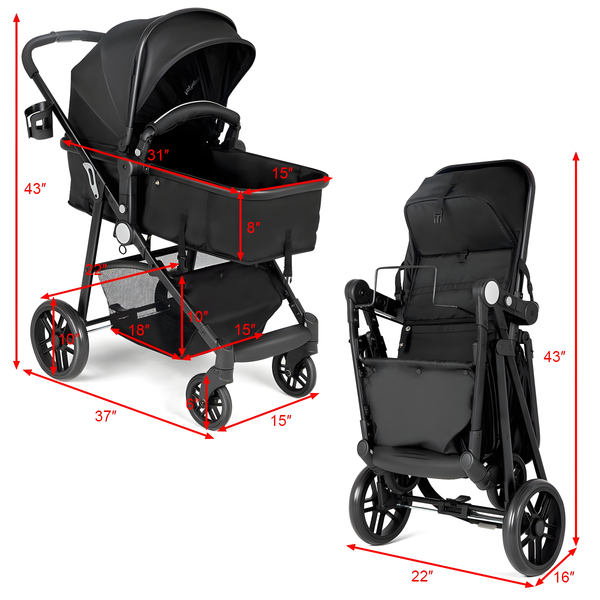 2-in-1 foldable pushchair stroller for newborns, showcasing angle 3 view, perfect for travel and convenience.