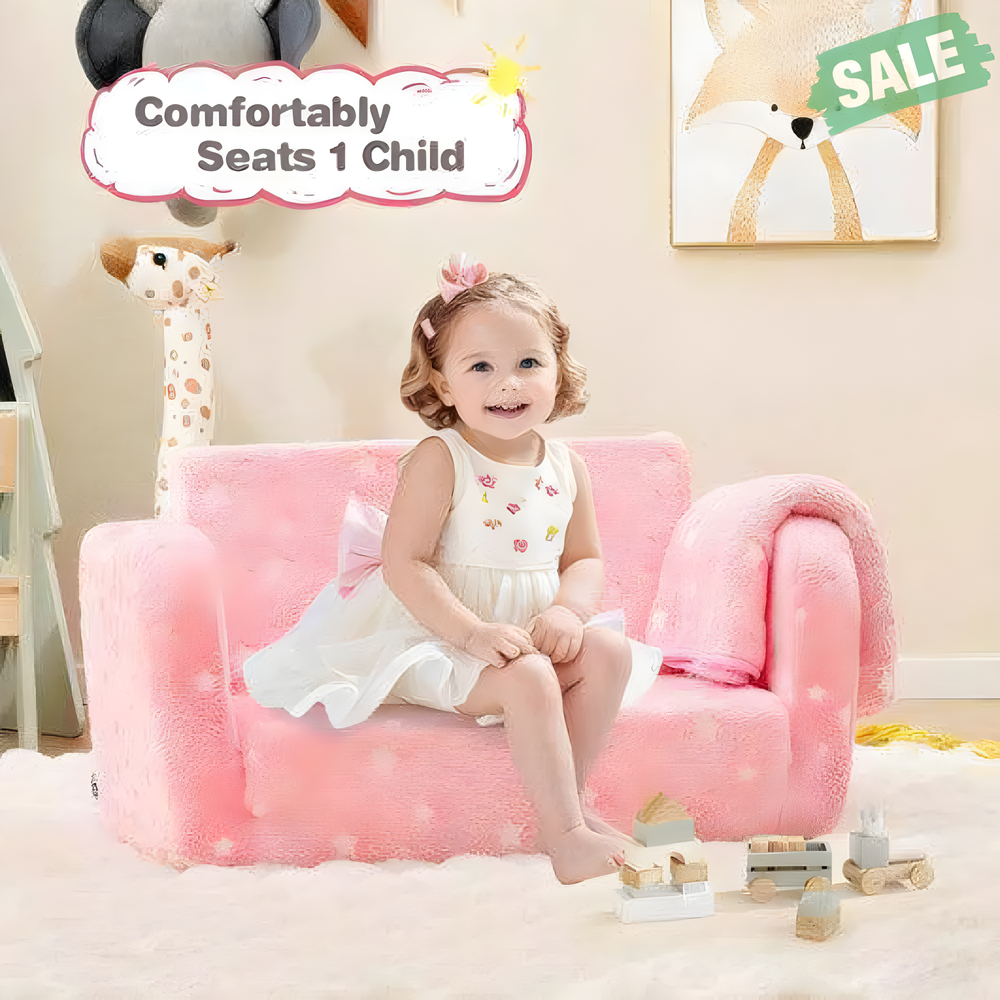 2-in-1 Folding Kids Couch with Glow in the Dark Blanket - Gray, perfect for playtime and relaxation.