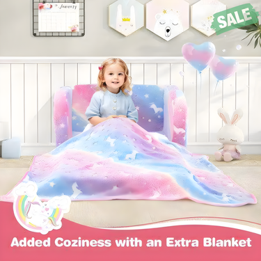 2-in-1 Folding Kids Couch with Glow in the Dark Blanket - Multicolor, perfect for playtime and relaxation.