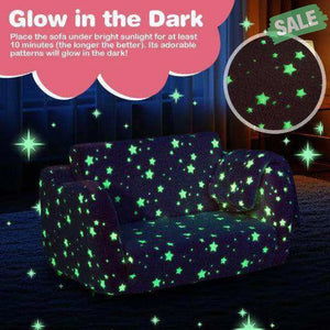 2-in-1 Folding Kids Couch with Blanket Glow in the Dark-Pink
