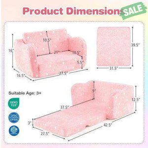 2-in-1 Folding Kids Couch with Blanket Glow in the Dark-Pink