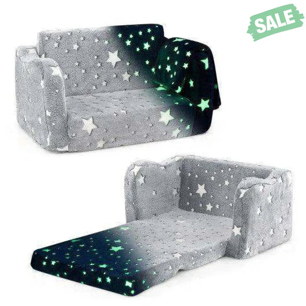2-in-1 Folding Kids Couch with Blanket Glow in the Dark-Gray