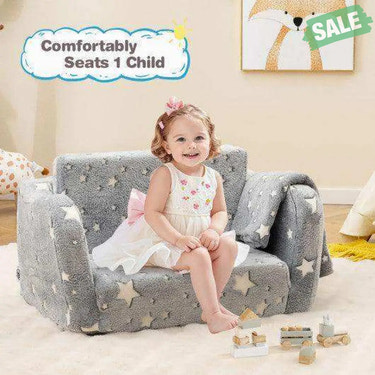 2-in-1 Folding Kids Couch with Blanket Glow in the Dark-Gray