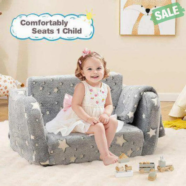 2-in-1 Folding Kids Couch with Blanket Glow in the Dark-Gray